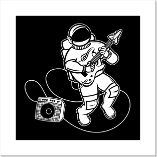 Astronaut Rockstar (White Fill) Posters and Art